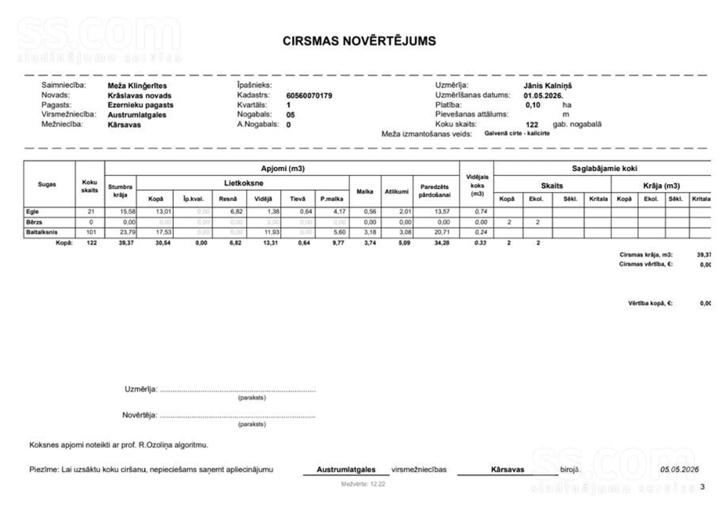 Cirsmas sludinājums - Krāslavas novads, Ezernieku pag.Vaivodi - 1,70 ha